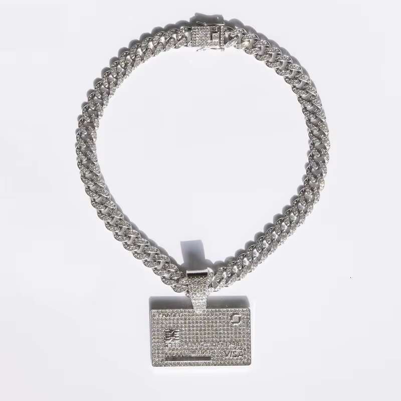 Heavy duty minimalist Vvs Moissanite big hip-hop ice cold credit card pendant sier Cuban chain necklace