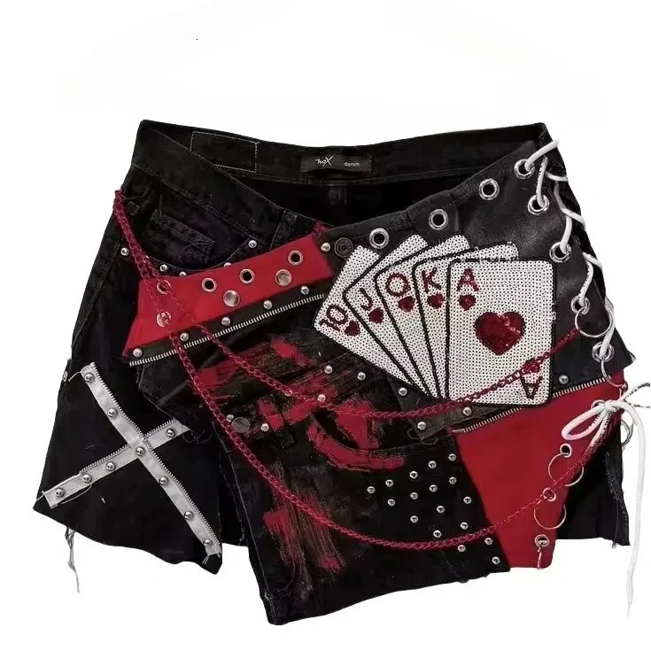 Retro Gothic Black Y2k Skirt Fashionable and Sexy High Waist A line Mini Large Rivet Pattern Streetwear Women Skirts 250515