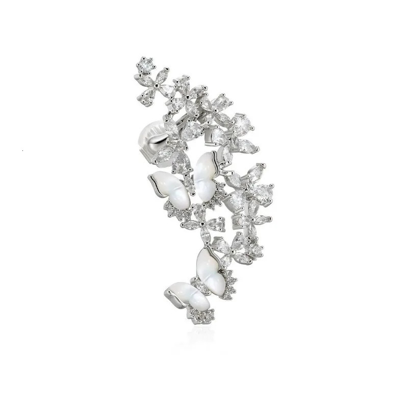 Fashion White Shell Butterfly Ear Clip Earrings Integrated 1 Pcs Rhinestone Left EarCuff Silver Plated Earring Jewelry 250515
