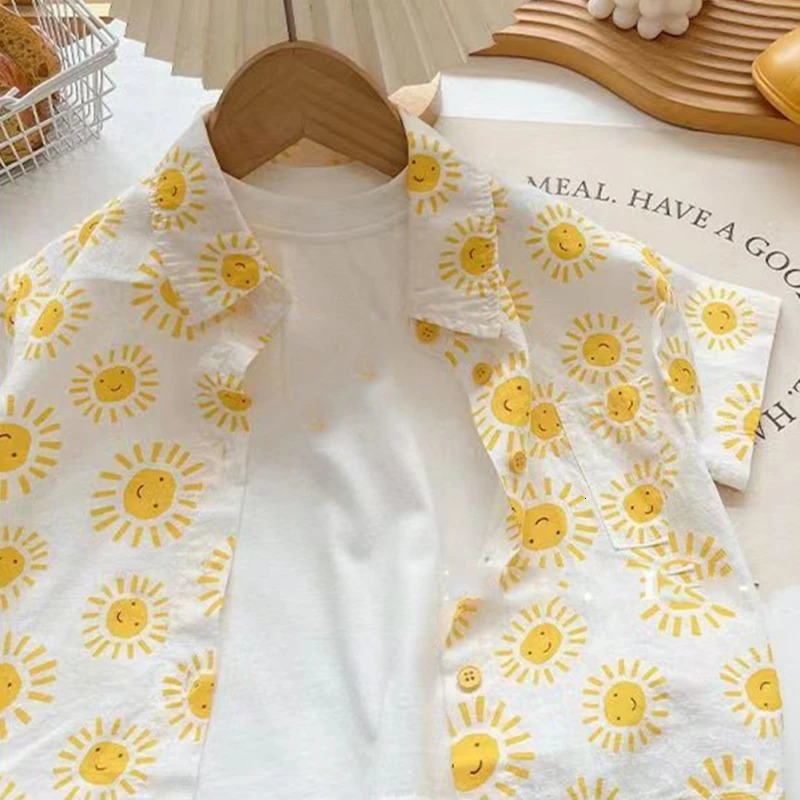 Holiday Style Childrens Summer Short-Sleeved Shirt Boys Lapel Shirt Baby Thin Top Coat 250515