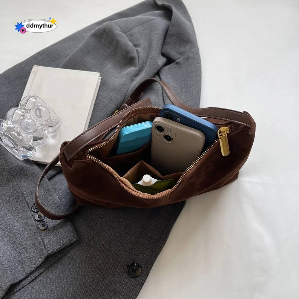 Women Suede Crossbody Adjustable Strap Underarm Bag Multiple Pocket Zipper Satchel Purse for Work Travel ddmythur