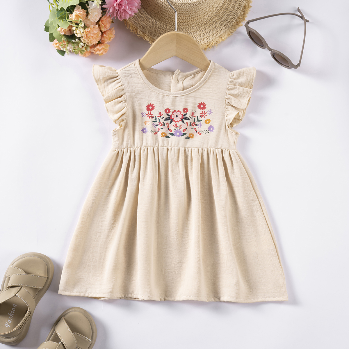 Summer Baby Girl Casual Printed Dresses, Baby Clothes Butterfly Sleeve Sweetheart Dresses Simple and Versatile for Daily Wear and Outings SY087