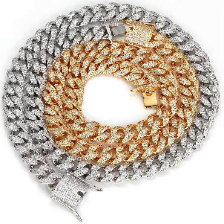 14/18 k Plated Male Hip Hop Rap Accessories Iced Out Cuban Dia Bracelet Gold Sier Men Necklace