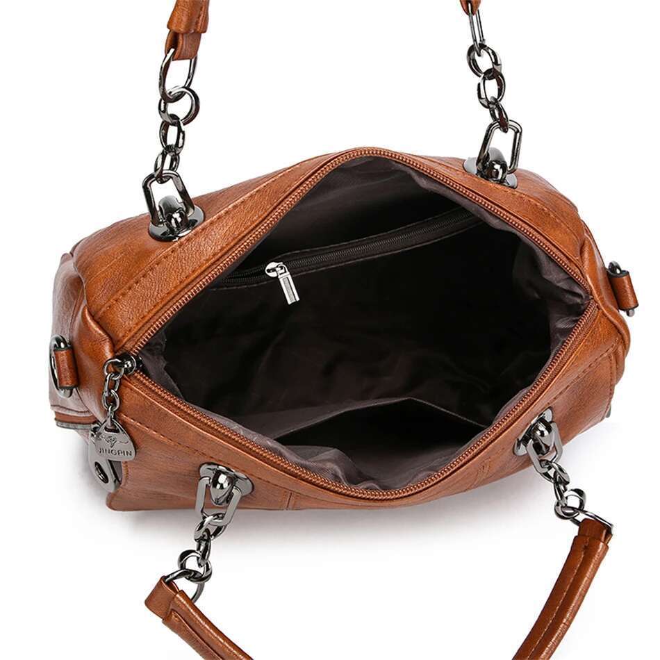 Solid Color Ladies Women's Shoulder Crossbody Large Capacity PU Leather Casual Tote Travel Handbag Boston Female Bag