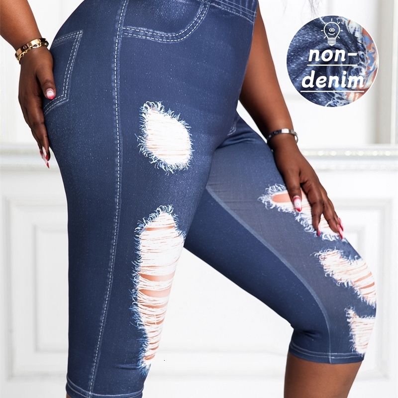 Womens pants in plus size printed with synthetic denim fabric unsettling details high elasticity and comfortable knitting medium 250506