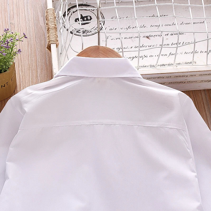 Spring and Autumn Boys Long sleeved Shirt Single Shoulder Pocket Flip Collar Baby White Shirt Comfortable Boys Clothing 250515