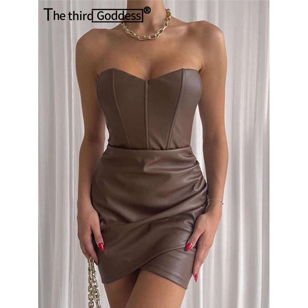 Sexy corset black PU bodycon summer women backless leather mini club birthday party dress short evening dresses vestidos