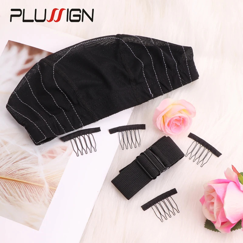 Plussign Spandex Wig Cap With Guideline Map For Beginner Sewing Wig 1 Nylon Wig Making Cap 1 Adjustable Headband 4 Wig Combs 250513