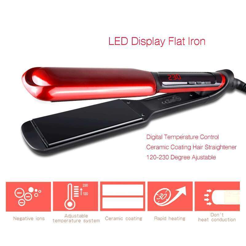 Kemei Professional Hair Straightener Irons LED Display Ceramic Flat Iron Wide Plates Chapinha Para Cabelo Adjustable Temperature