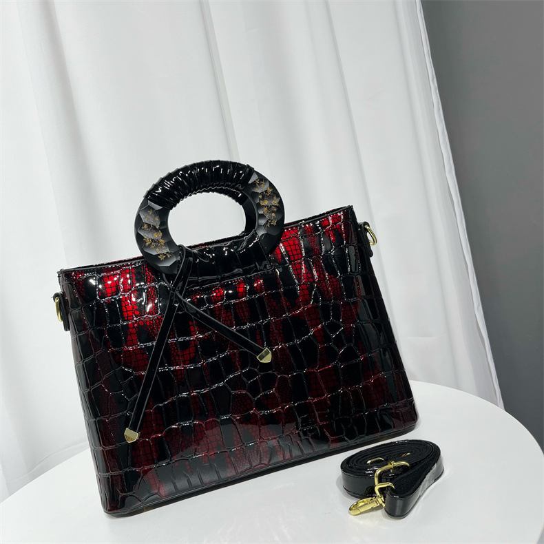 2025S designer handbag style crystal patent leather shoulder niche design tote texture versatile commuting casual women bag