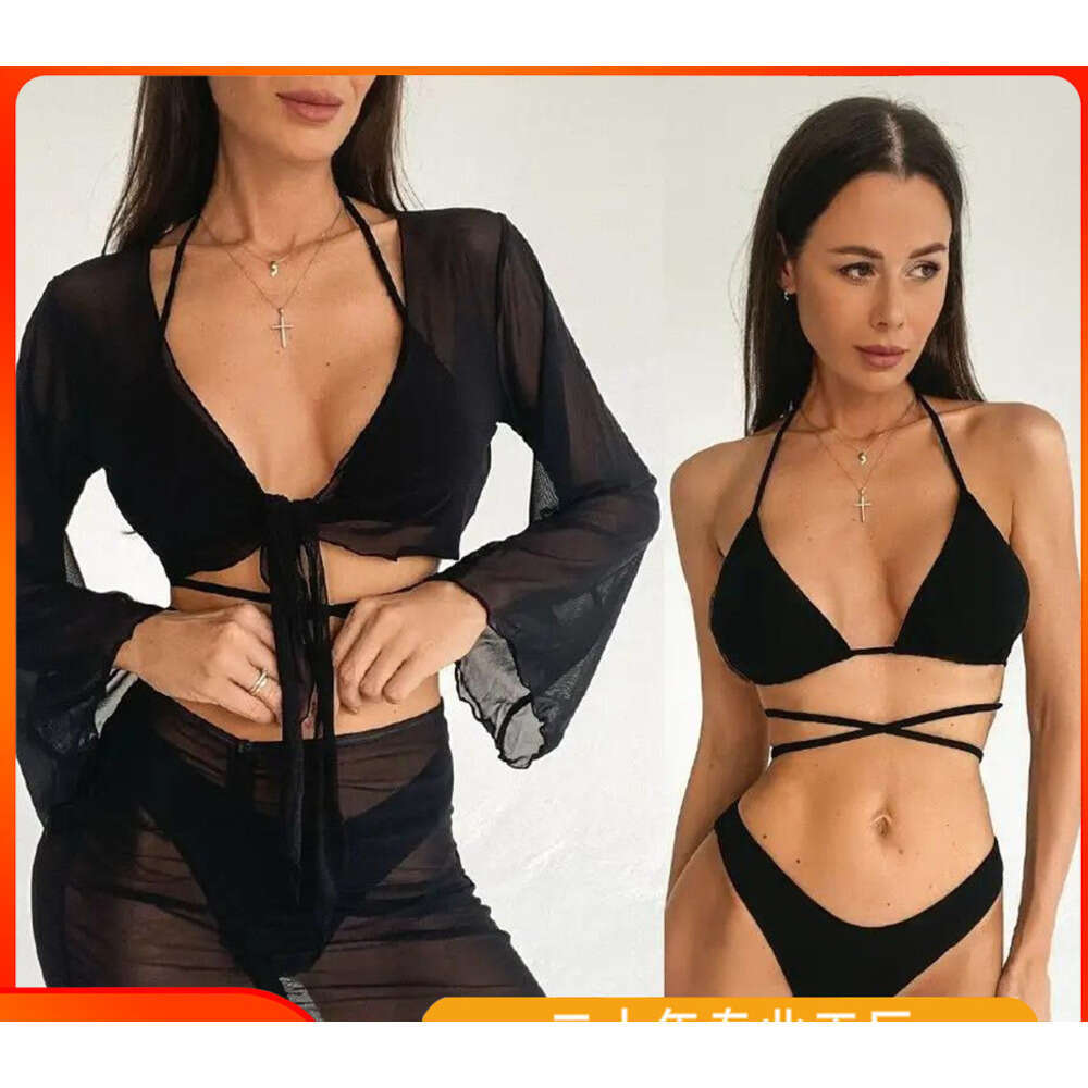 Wholesale swimwear for women in Europe America, three piece swimsuit set, solid color bikini factory, 2025 new style, chic and elegant clothing