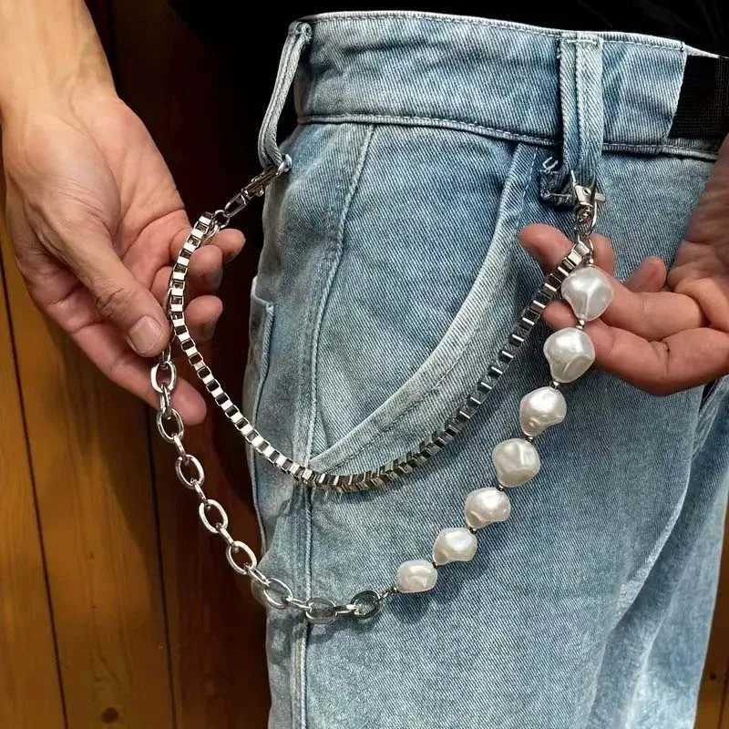 Fashion Irregular Imitation Pearl Jeans Chain for Women Men Punk Hip Hop Metal Waist Chain Key Chain Y2K Jewelry Accessories Y250515