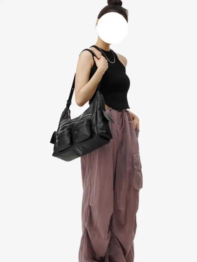 Miyaga Korean Niche Design Spicy Girl Style Motorcycle Bag Tree Pocket Cmuting Single Shoder Tote Bags for Wen Z250516