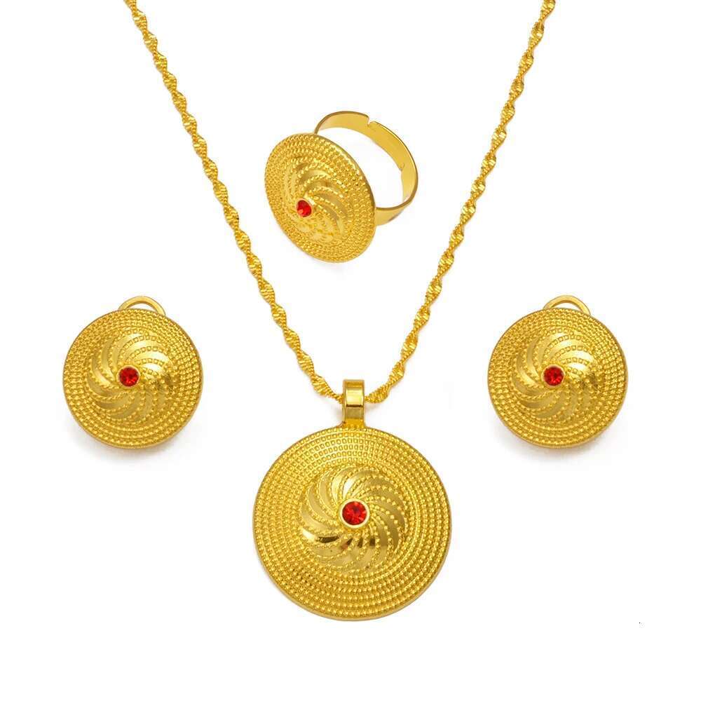 Anniyo Ethiopian Culture Pendant Necklace Earrings Ring Women Sier/Gold Color Eritrea African Engaged Jewelry #161316
