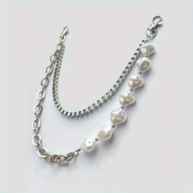Fashion Irregular Imitation Pearl Jeans Chain for Women Men Punk Hip Hop Metal Waist Chain Key Chain Y2K Jewelry Accessories Y250515