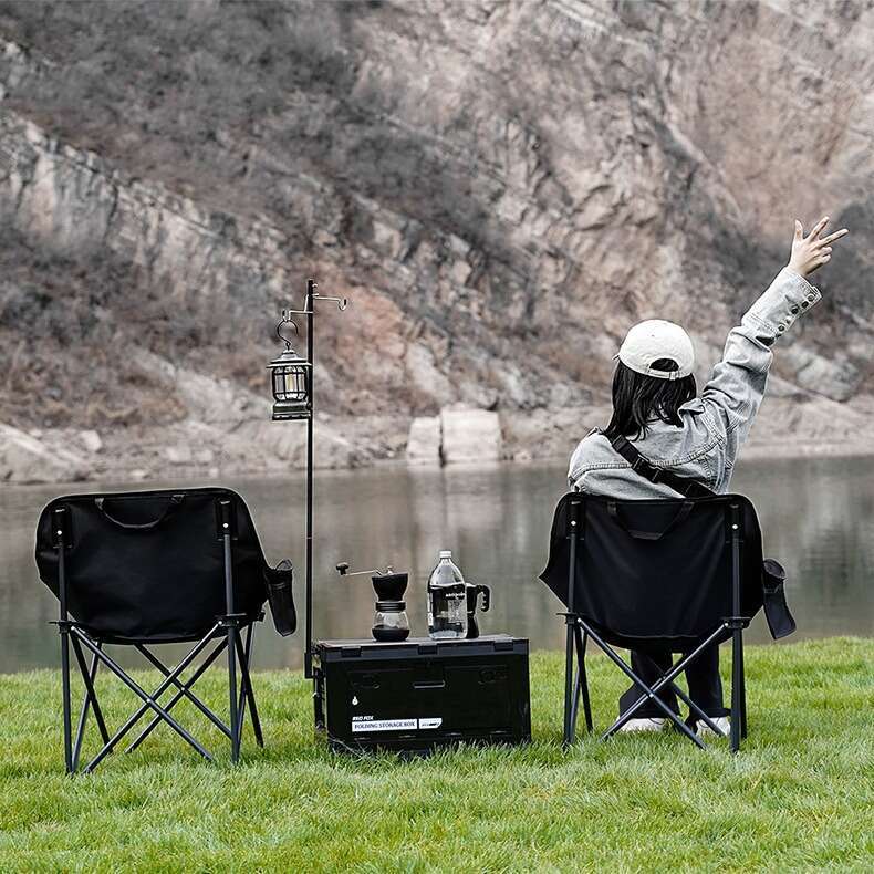 Outdoor folding chair set, portable, thickened, widened moon sedentary camping, fishing chair, barbecue, coffee shop