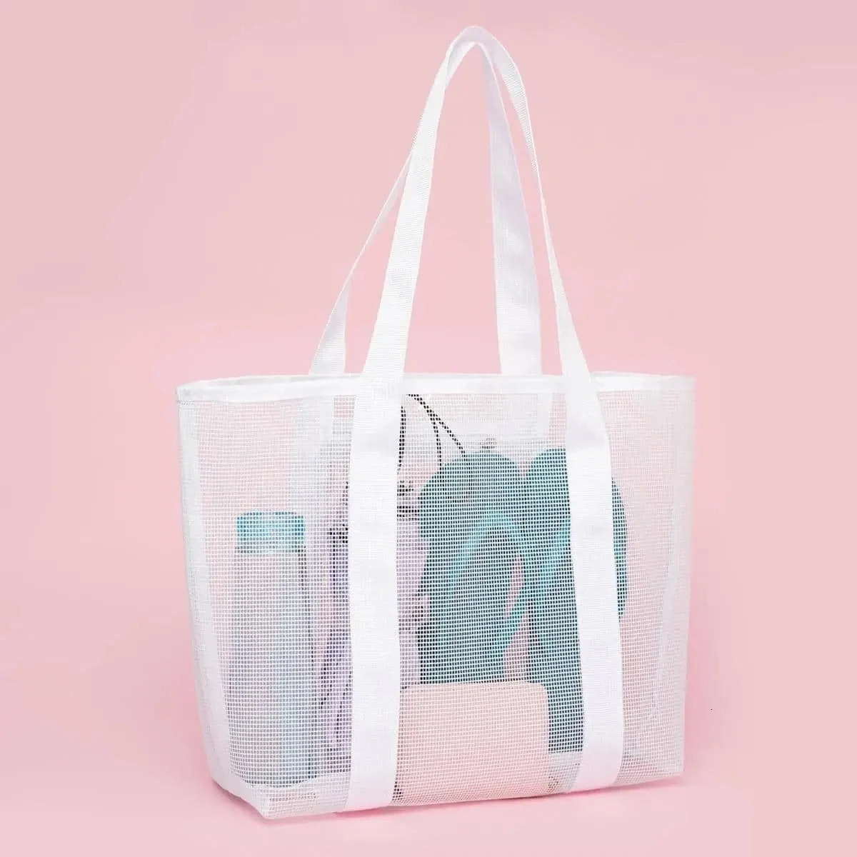 1PC Hollow polyester mesh beach bag large capacity travel washing bag swimming storage bag minimalist mesh beach bag 250515