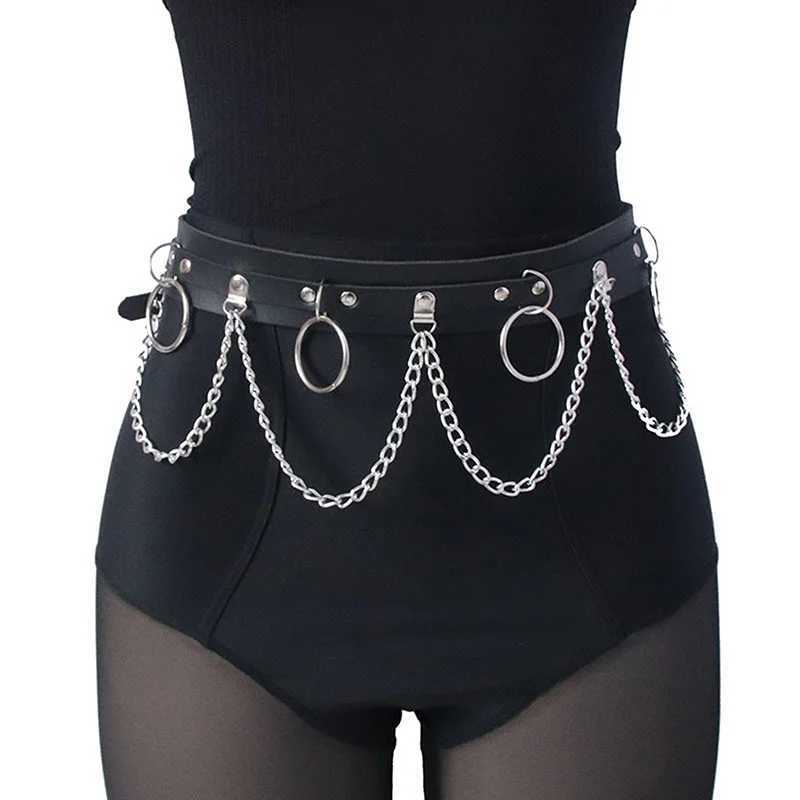 Sexy Women Gothic Hiphop Belt with Chain Harajuku Punk Style Jk Waist Adjustable Disco Dancing Pu Dress Jeans Waist Chain Y250515
