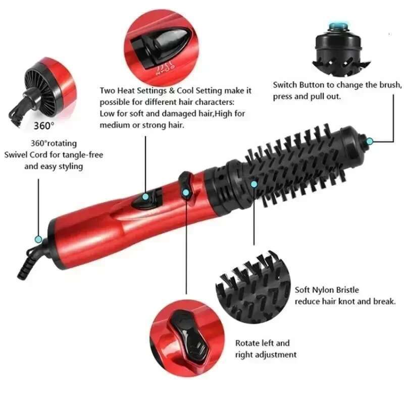 3 in 1 Rotating Electric Straightener Dryer Brush Hot Air Negative Ion Hair Styler Comb