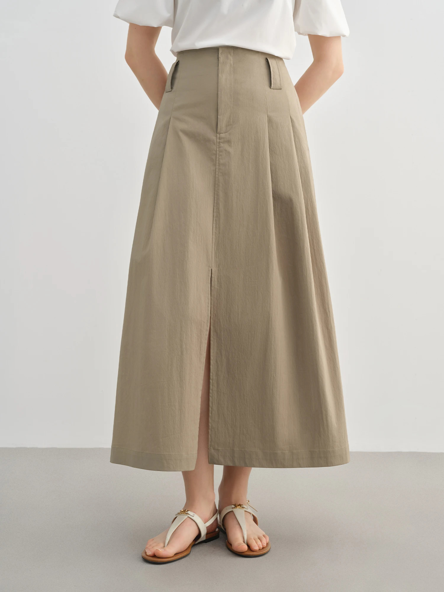 DUSHU Plus Size Pleated Slit Skirt For Women Summer Arrival Slightly Fat Allmatch Slim Aline Chic 25DS82614 250515
