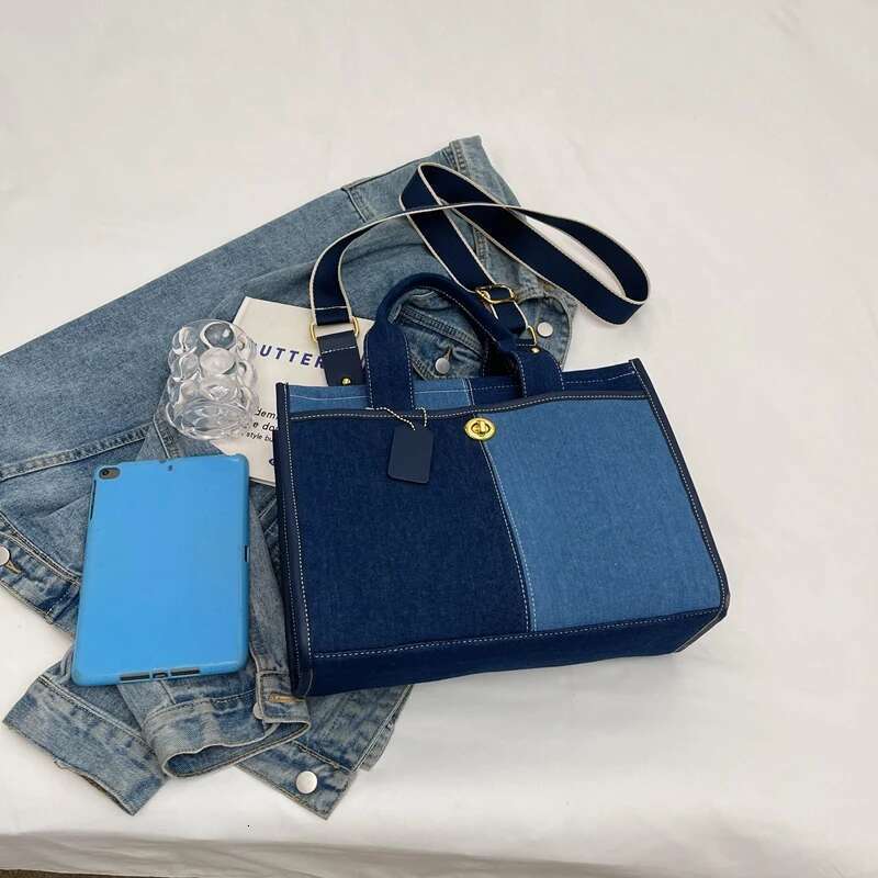 Large Capacity Handbag For Women In 2024, New Fashionable Patchwork Denim Work And Commuting Bag, Broadband Crossbody Tote Bag