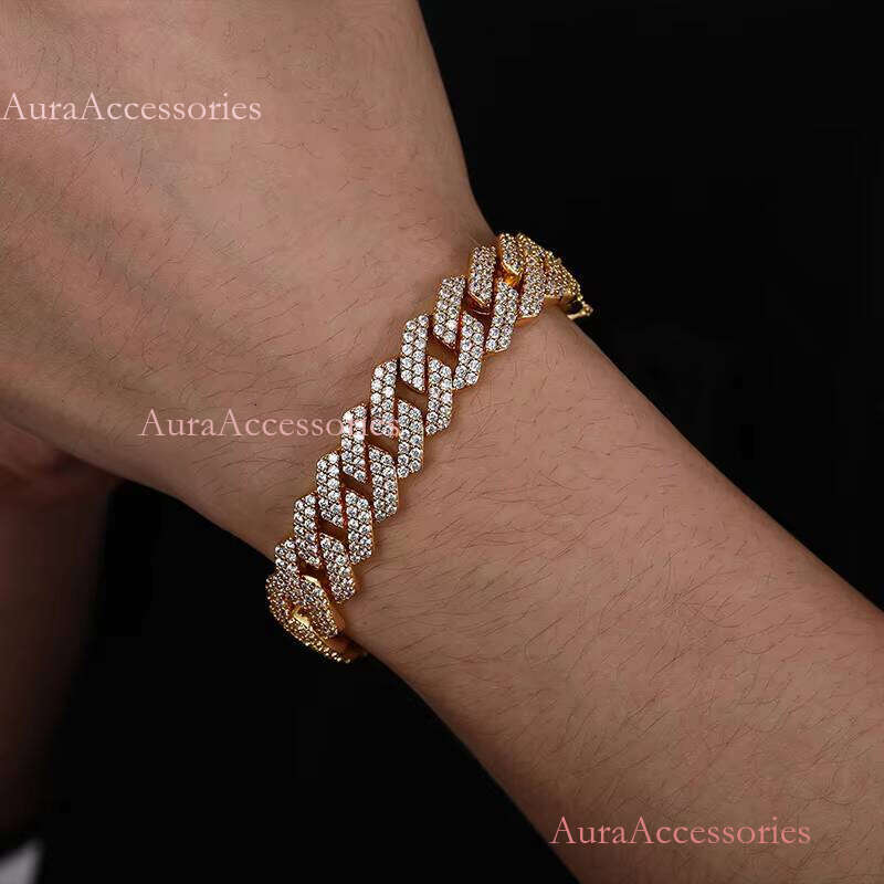 New Arrival Bileklik Hip Hop Jewelry Fashion Anklet 15mm Gold Plated Copper 2 Rows 5A CZ Stone Miami Cuban Link Chain Bracelet