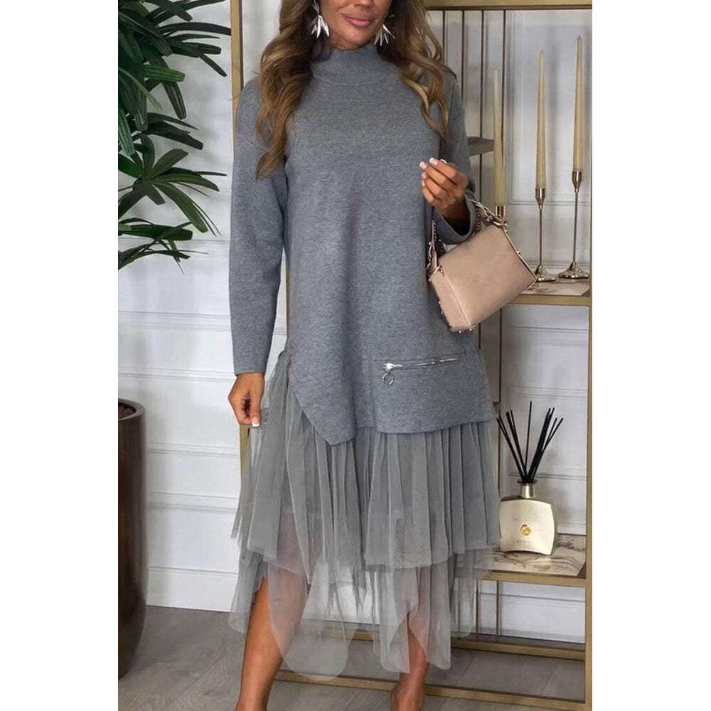 White Dress Maxi Dress 2024 New Collection _ Autumn/Winter Women's Casual Mesh Dress Set KQ