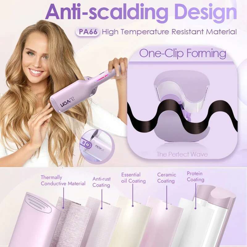 NOVUS 32mm iron anti-scalding 6000W negative ion curling head 30 seconds fast heating Christmas gift