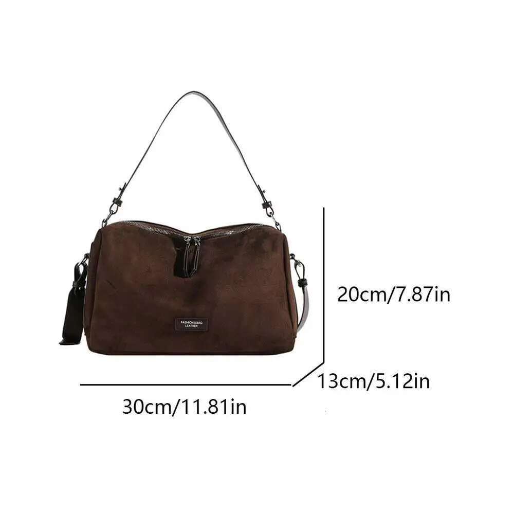 Faux Suede Shoulder Women Vintage Tote Handbag Adjustable Strap Crossbody Messenger Bags Trendy Satchel Hobo Commuter Bag