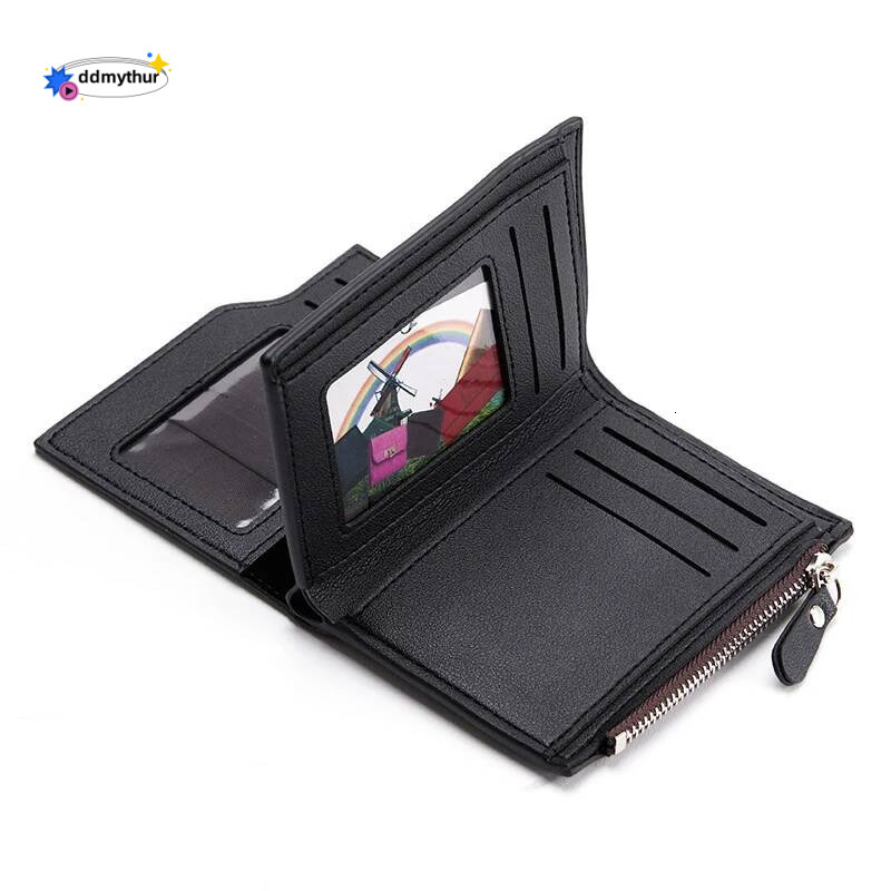 Fashion men's wallet PU leather card holder wallet zipper coin pocket men's short wallet portable folding men's gift ddmythur
