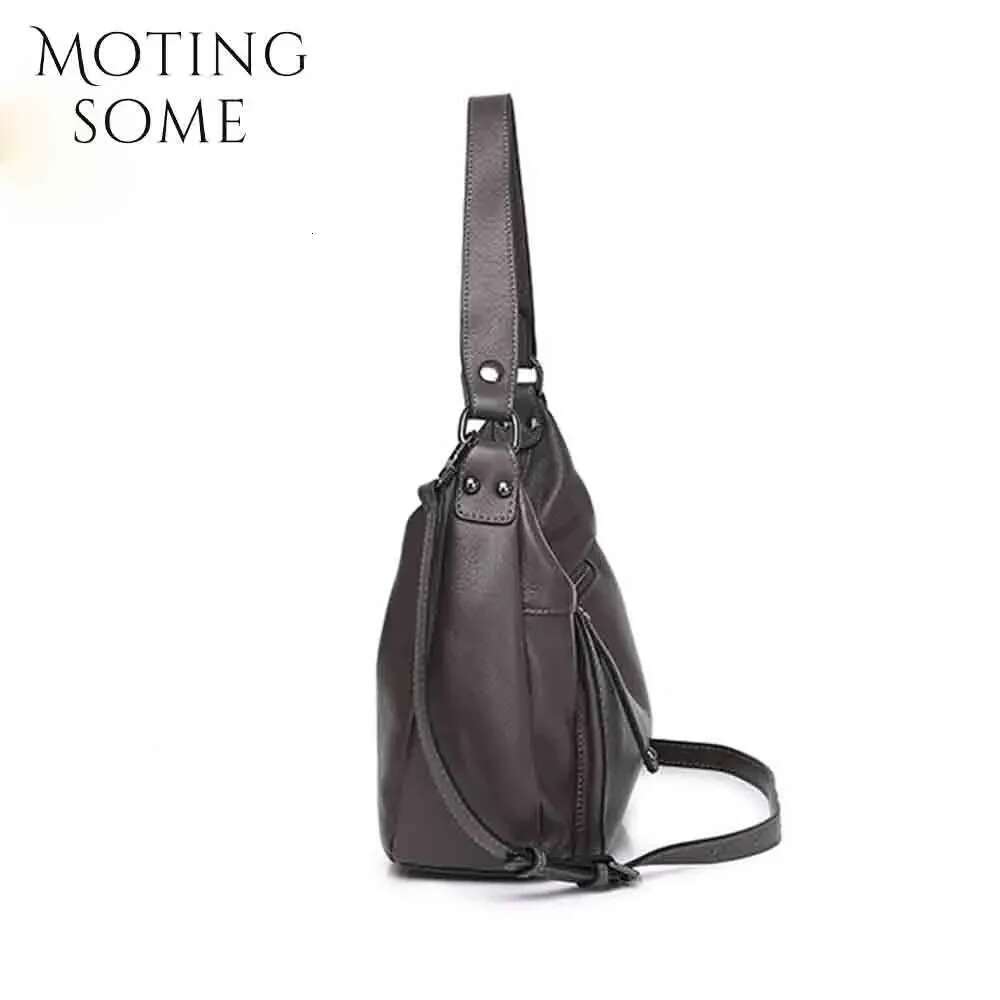 Motingsome Cowhide Satchel Bag For Women Quality Cow Skin Handbag Fashion Lady Crossbody Messenger Bags Saddle Tote 2024