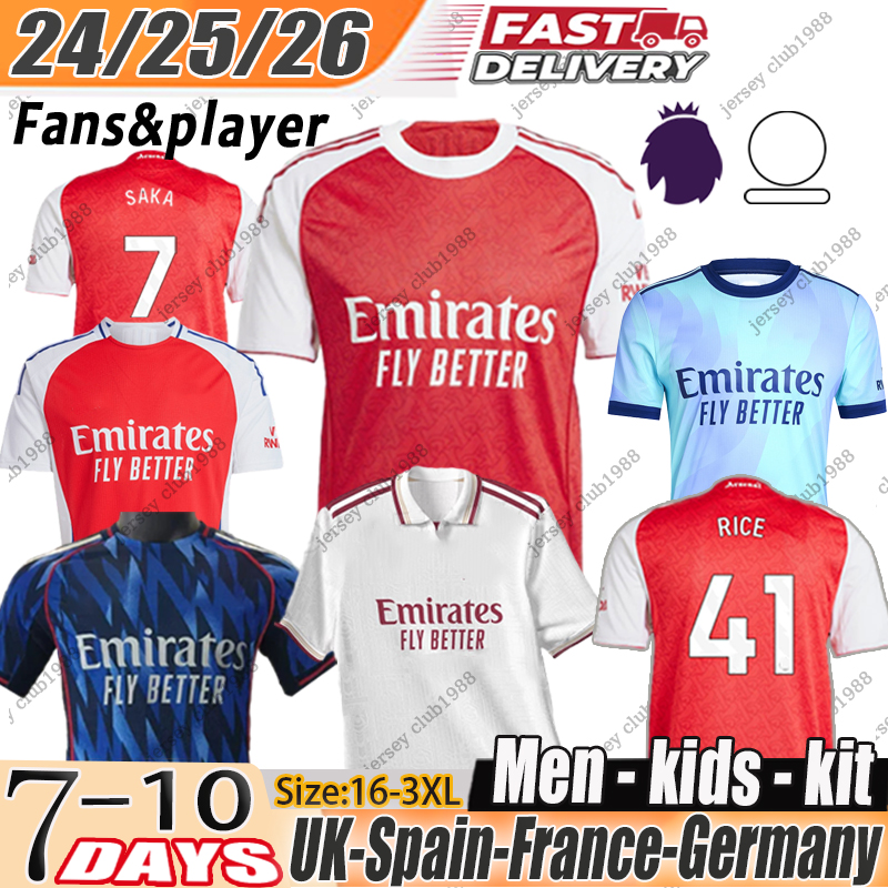 25 26 Soccer Jerseys Martin odegaard bukayo Saka declan Rice G.Martinelli Gabriel Jesus Ben White David Raya arsenalfootball kits 25 26 arsenaljersey kids kit