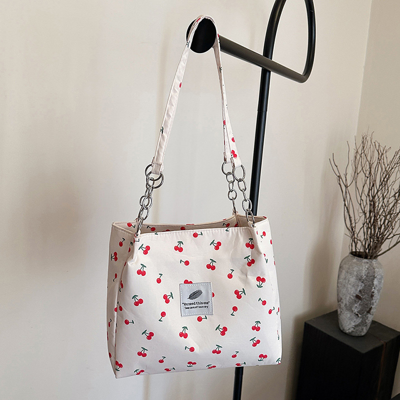 Free Delivery Designer Bag Fashion Fresh Cherry Printed Tote 2025 Winter Large Capacity Elegant Versatile Women's Bag Luxury Bag