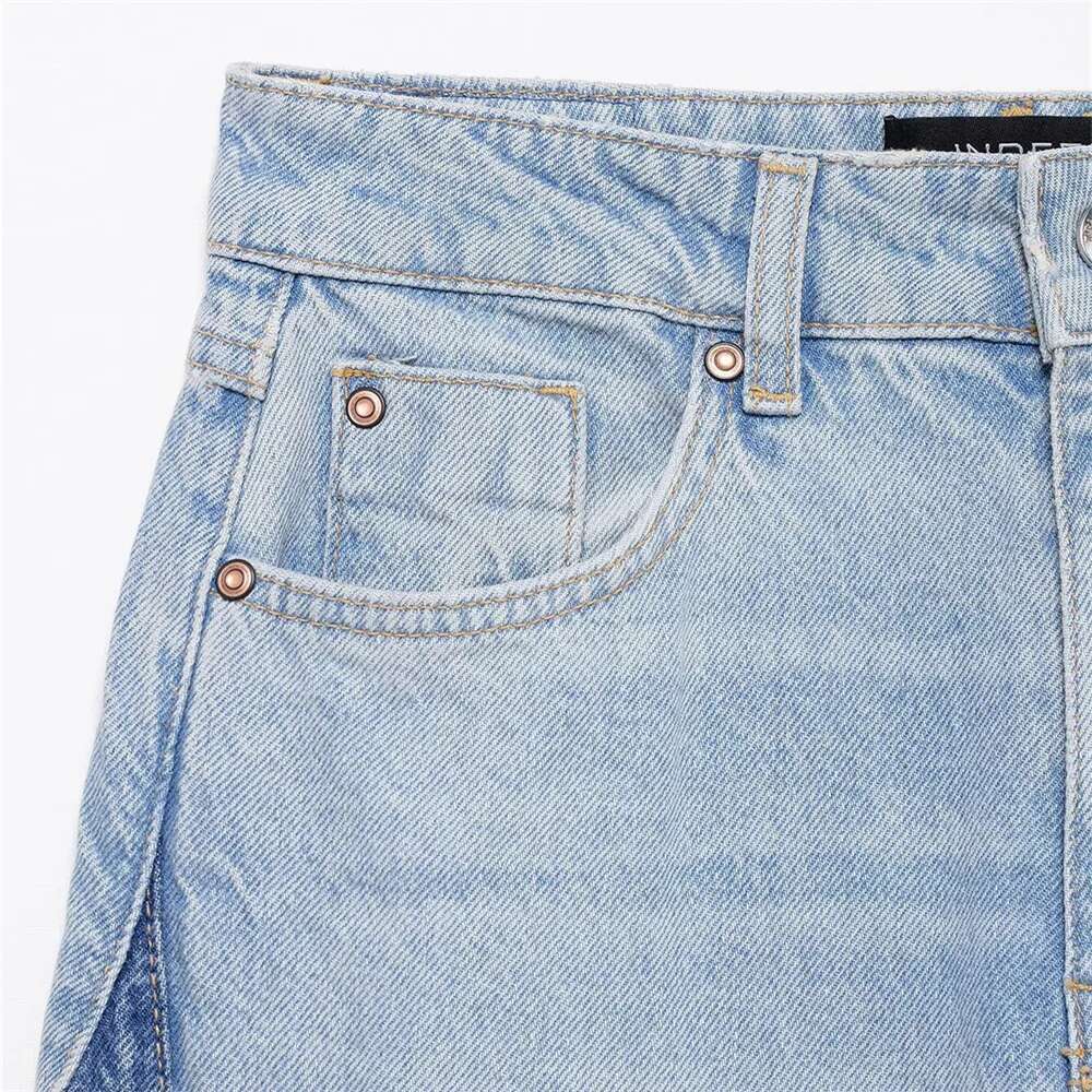 2025 New Women's Casual Elegant Design With European And American Style Splicing Cotton High Waist Wide Leg Jeans Designer
