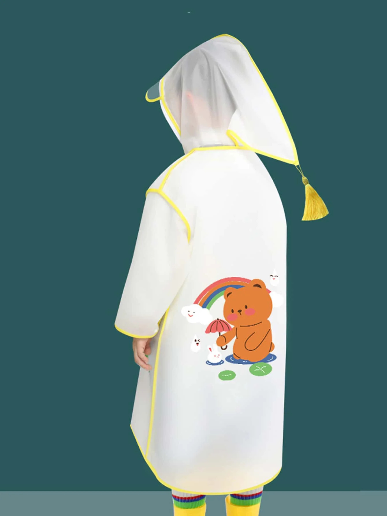 Childrens raincoat Boys and girls kindergarten primary school backpack cartoon cape waterproof poncho cartoon bear style 250515