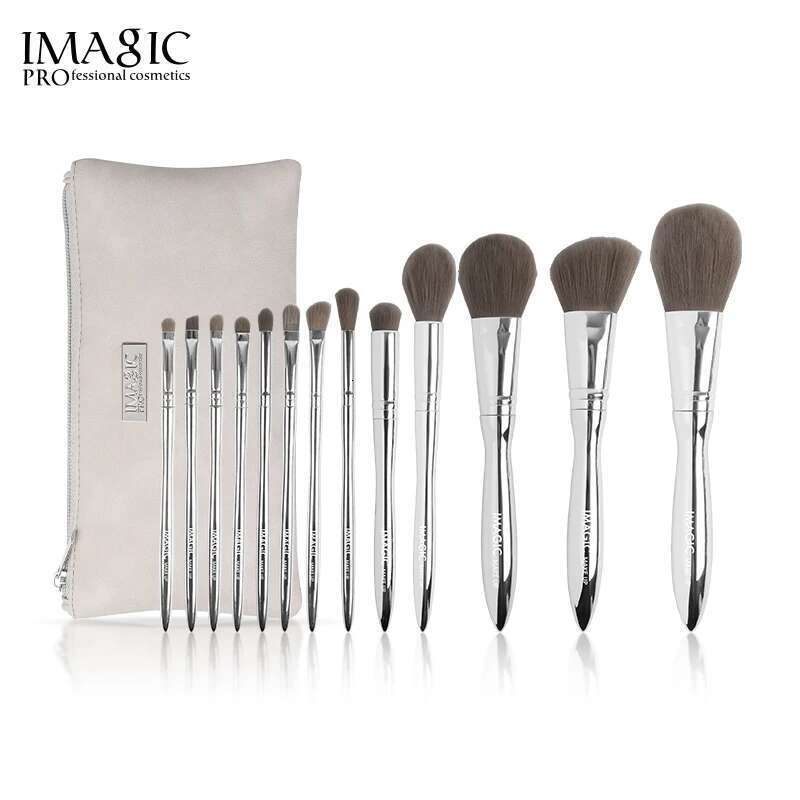 IMAGIC 13pc Makeup Brushes Set Foundation Powder Eyeshadow Portable Natural Hair Professional Blending With Storage Bag Cosmetic