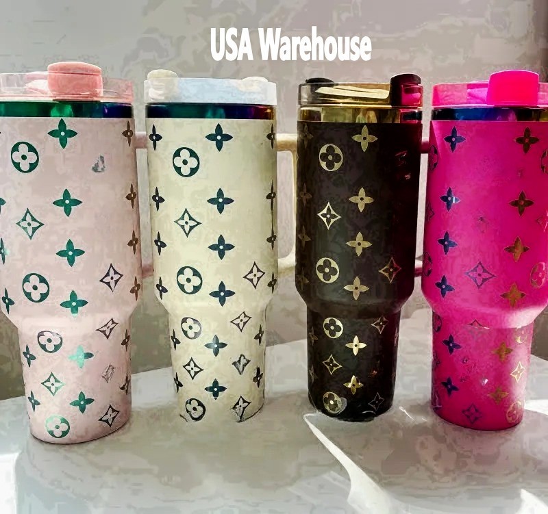 US Stock Stainless Steel Tumblers 40OZ Travel Cup With Handle Straw Insulated Drinking Mugs With 3 Days Delivery Mugs