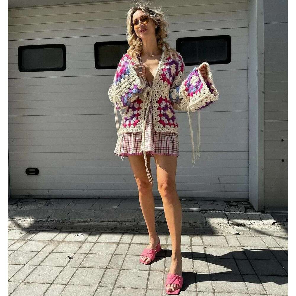 Handmade Crochet Hollow Out Sweater Robe For Women Cardigan Long Sleeve V Neck Oversized Autumn Winter Sweaters Pull Jumper Boho Designer
