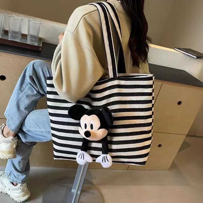 Disneys New Doll Mickey Three-dimensional Canvas Bag Large Capacity Tote Mommy Bag Cute Girl Student Shoulder BagXJ250515