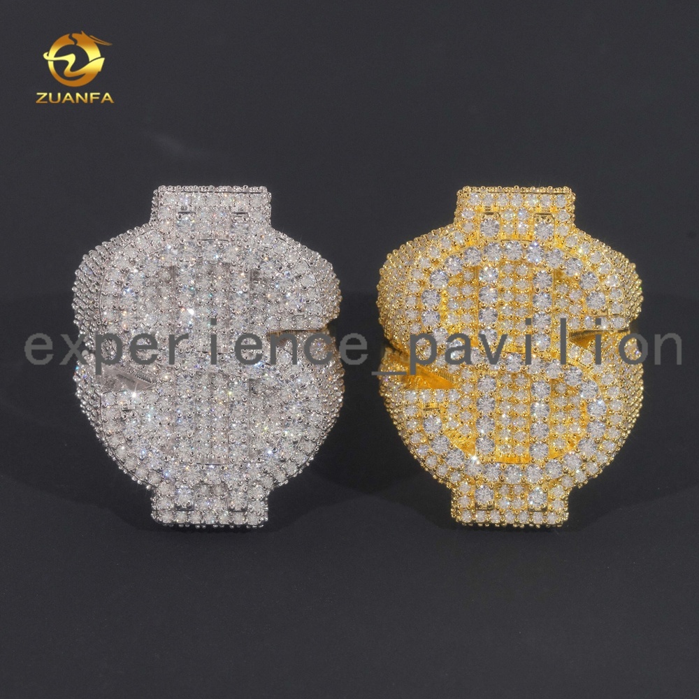 Silver 925 Mens Rings Fine Jewelry Iced Out Vvs Moissanite Custom Hip Hop Lab Diamond Jewelry Dollar Ring