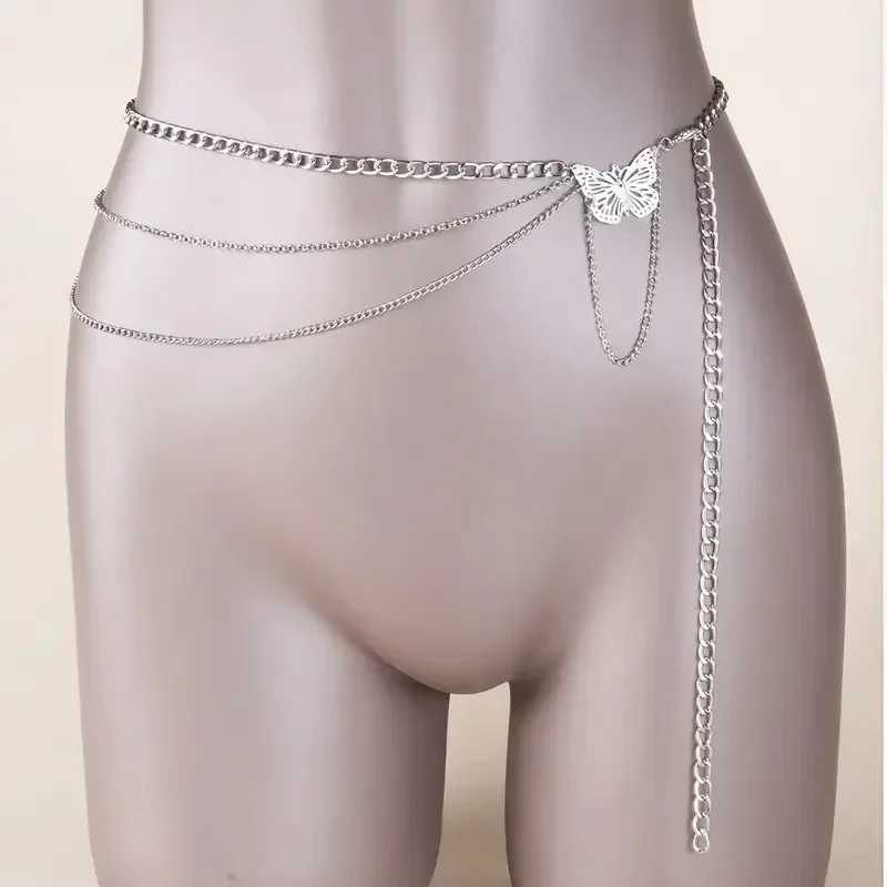 2025Summer Versatile Body Chain Hip Hop Retro Tassel Chain Waist Chain Female Creative Hollow Butterfly Flower Plate Body Chain Y250515
