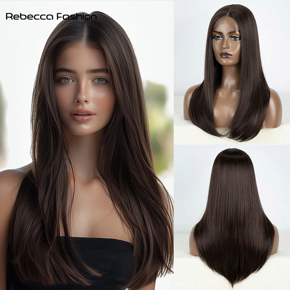 Rebecca Fashion 22 Inch Black Ombre Brown Blonde Straight Bob Synthetic Lace Front Wig for Black Women