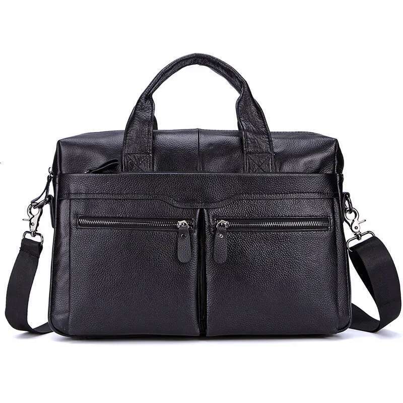 Black Men Genuine Handbags Large Leather 14" Laptop Messenger Business Men's Travel Shoulder Bags Briefcase