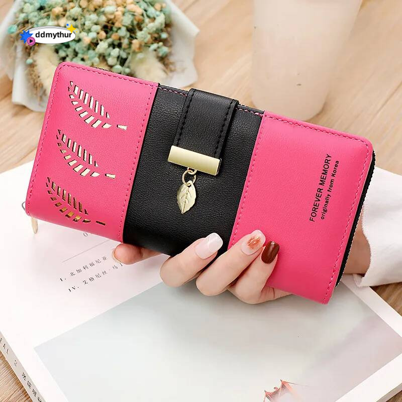 Hollow Leaves PU Leather Women's Long Wallet Fashion Female Coin Purses Hasp Zipper Clutch ID Credit Card Holders Money Bag Clip ddmythur