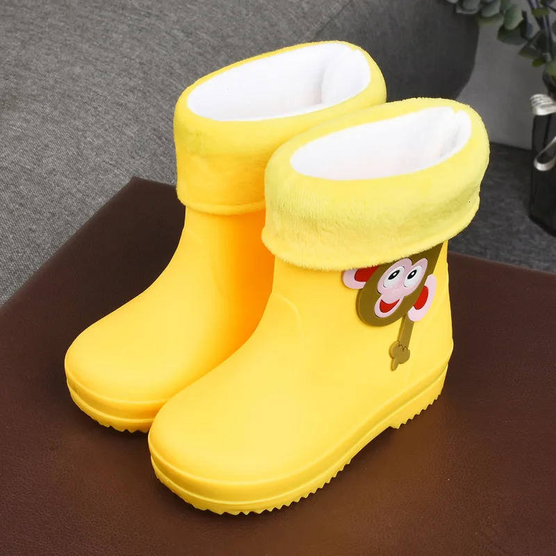 Child Waterproof Rain Boots Mid-calf Flat Cute Animal Pattern Soft Bottom Non-slip Rain Shoes Kid Students Mountain Hiking Boots 250515