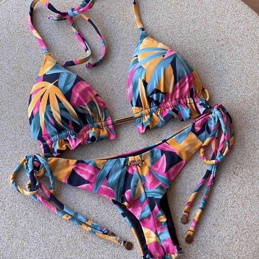 Designer Swimsuit New Women's Brazilian Style Printed Sexy Triangle Bikini 33 Color Summer Suspender Outdoor Beach Outfit Sunny Girl