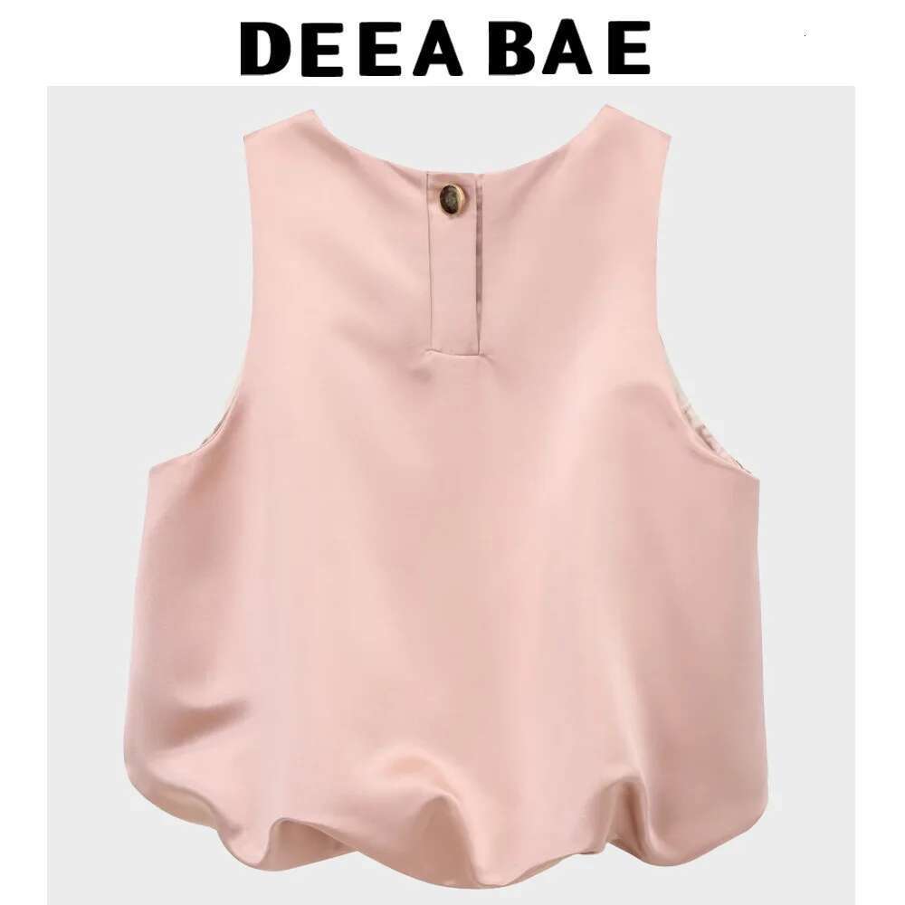 DEEABAE Vests Woman Trend 2025 Round Neck Sleeveless Balloon Version Design Satin Texture Vest Short Top