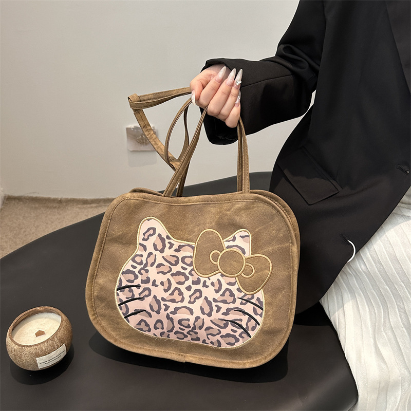 Free Delivery Designer Bag Cartoon Cute Cat Underarm Panther Pattern Backpack Women's Winter 2025 Korean Edition Tote Big Bag Luxury Bag