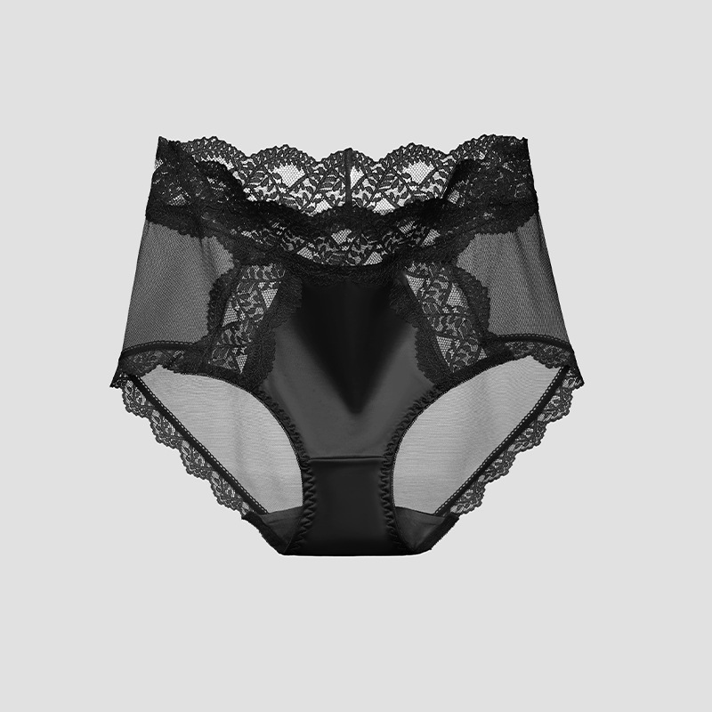 Ice Satin Silk Lift Hip Mesh Lace Sexy Panties Underwear Lingerie French Romantic For Women Gather Belly Floral Briefs Lace Panties Summer Thin Girls 