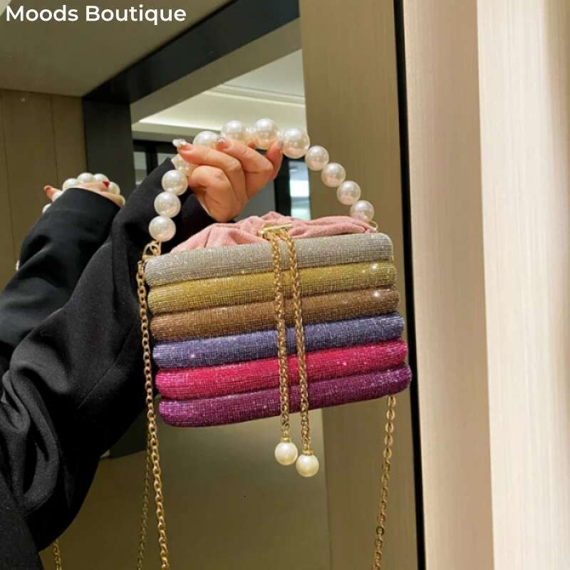 Evening Purses For Women Dazzling Pearl Beads Chain Crossbody Bag Dinner Party Clutch Designer Handbags